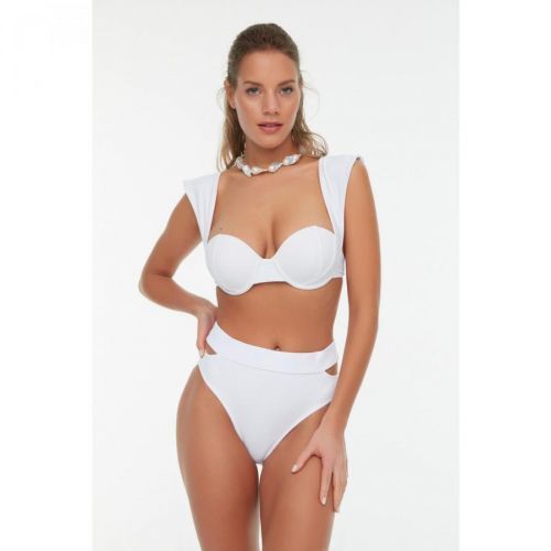 Trendyol White Textured High Waist Bikini Bottom