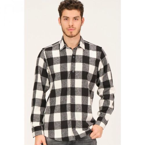 G729 DEWBERRY MEN'S PLAID SHIRT-BLACK