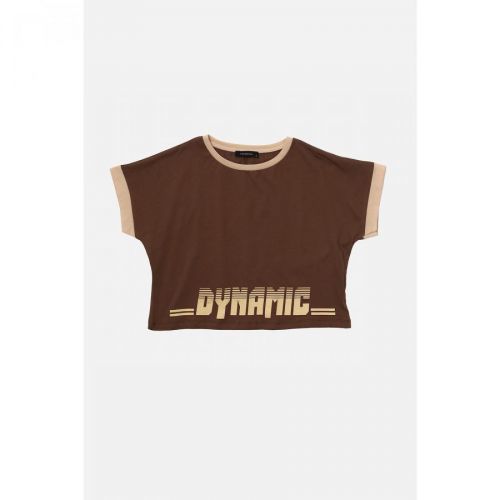 Trendyol Brown Printed Crop Knitted T-Shirt
