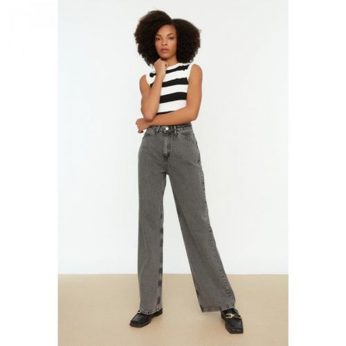 Trendyol Anthracite High Waist Wide Leg Jeans