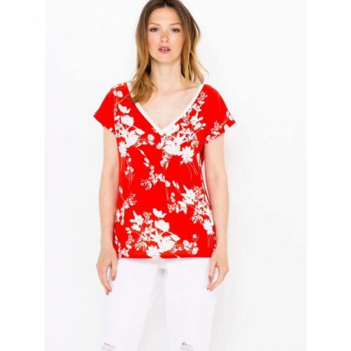 Red Floral T-Shirt CAMAIEU - Women