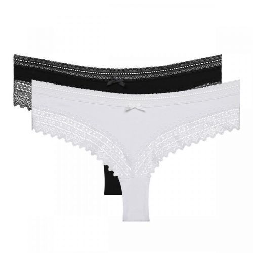 DIM SEXY FASHION BRAZILIAN 2x - Dámske bavlnené brazilky s čipkou 2 ks - čierna - biela
