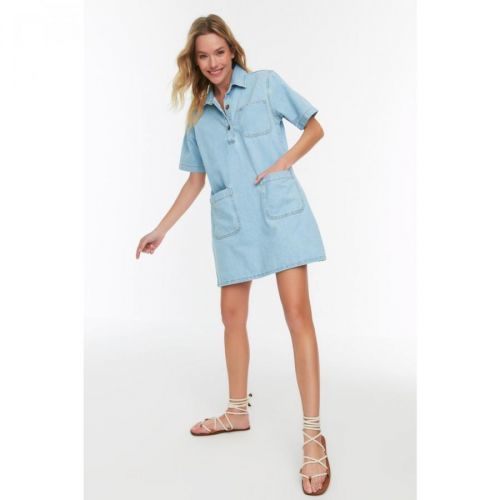 Trendyol Light Blue Pocket Detailed Denim Dress