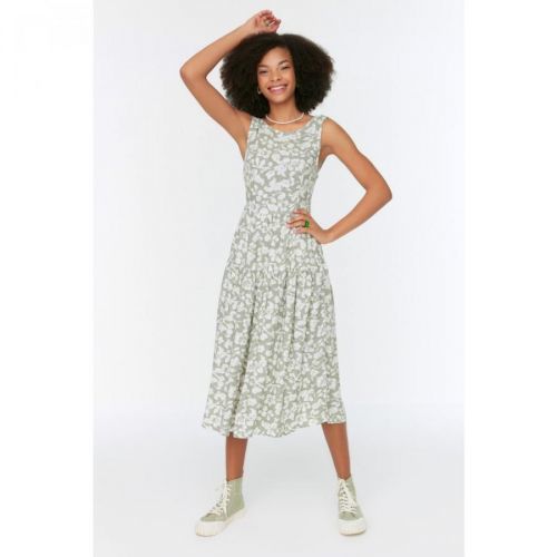 Trendyol Mint Back Detailed Patterned Dress