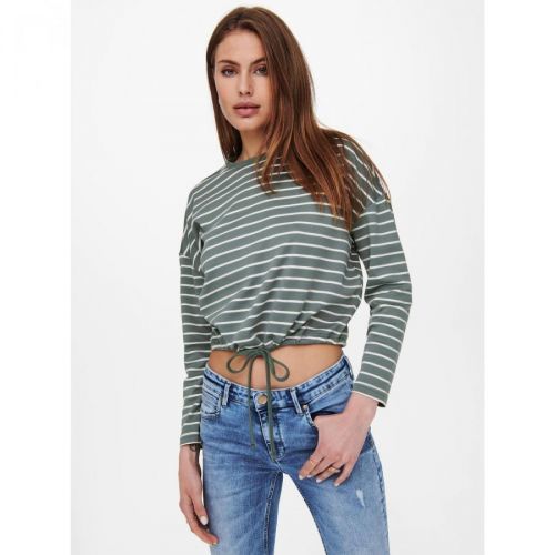 White-Green Striped Short T-Shirt ONLY Brilliant - Women