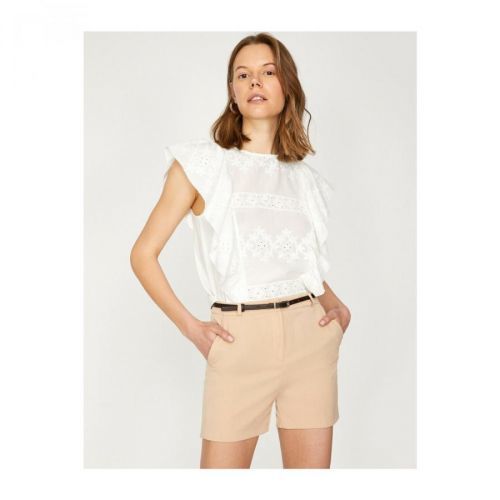 Koton Women Ecru Normal Waist Pocket Detailed Shorts