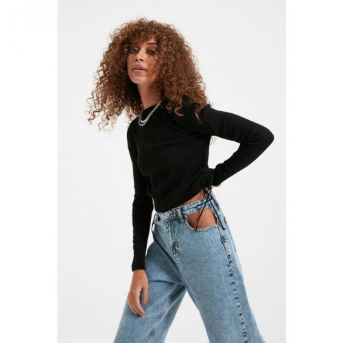 Trendyol Black Side Drawstring Knitwear Sweater