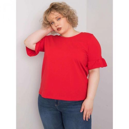 Plus size red blouse with decorative sleeves