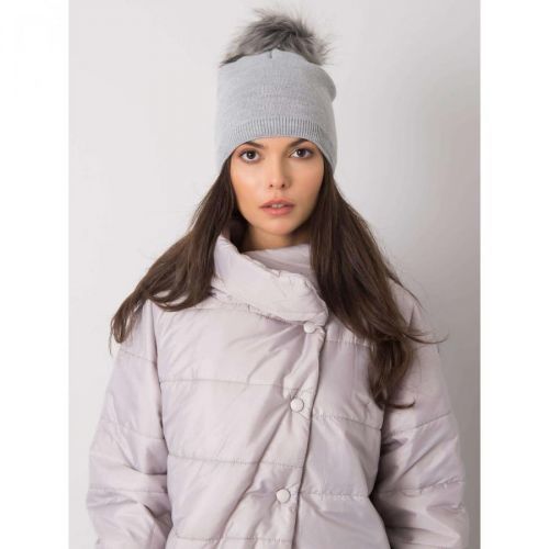Gray winter hat with a pompom