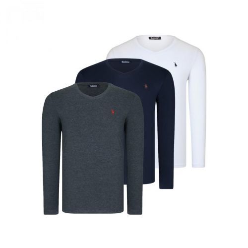 TRIPLE SET T8587 DEWBERRY V COLLAR MEN'S SWEATSHIRT-LACİVERT-ANTHRACITE-WHITE