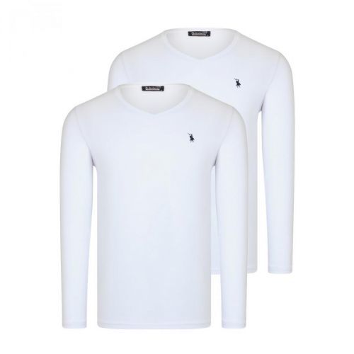 DOUBLE SET T8587 DEWBERRY V COLLAR MEN'S SWEATSHIRT-WHITE-WHITE