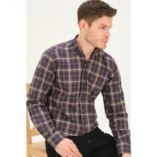 G740 DEWBERRY MEN'S SHIRT-LACİVERT- MUSTARD