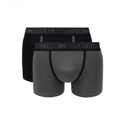 Replay Boxers Boxer Style 6 Cuff Logo&Contrast Piping 2Pcs Box - Black/Dark - Men's