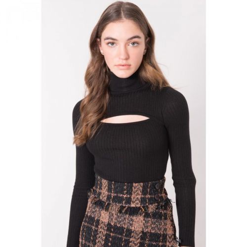 BSL Black ribbed turtleneck with a cut-out