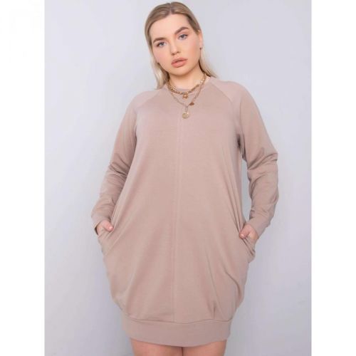 Dark beige plus size dress with long sleeves