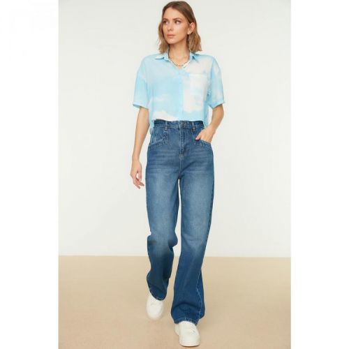 Trendyol Blue Waist Detailed High Waist 90's Wide Leg Jeans