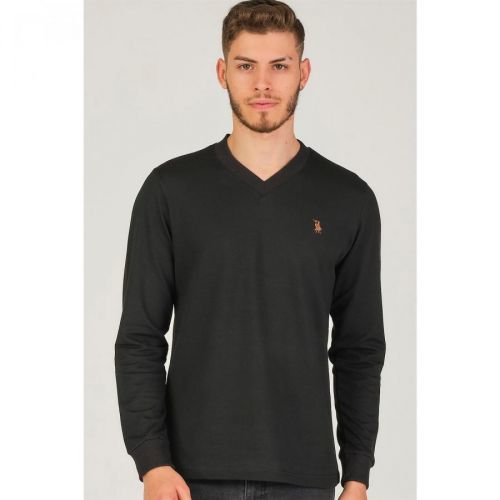 V4002 DEWBERRY V COLLAR MEN'S SWEATSHIRT-BLACK
