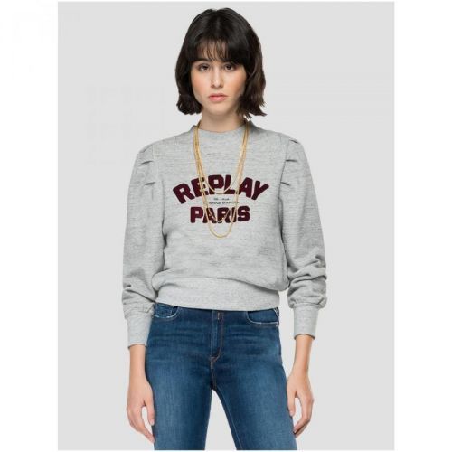 Light Grey Women's Patterned Sweatshirt with Ruffled Sleeves Replay - Women