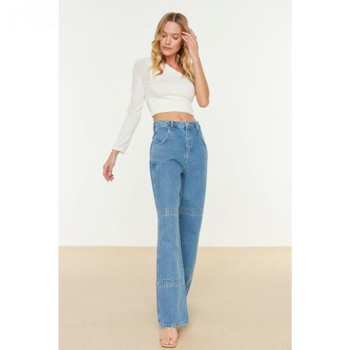 Trendyol Blue Stitch Detail High Waist 90's Wide Leg Jeans