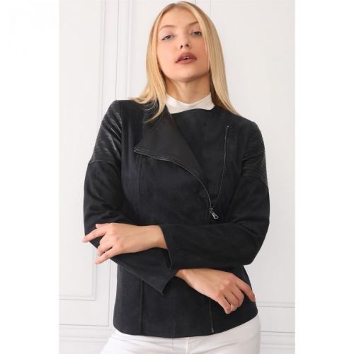 Z6615 DEWBERRY LADIES LEATHER SUEDE COAT-DARK BLACK