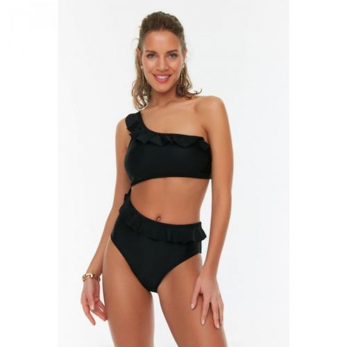 Trendyol Black Ruffle Detailed One Shoulder Swimsuit