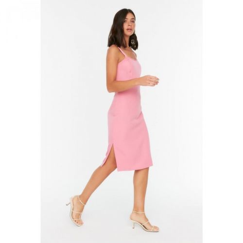 Trendyol Pink Square Neck Slit Detailed Dress