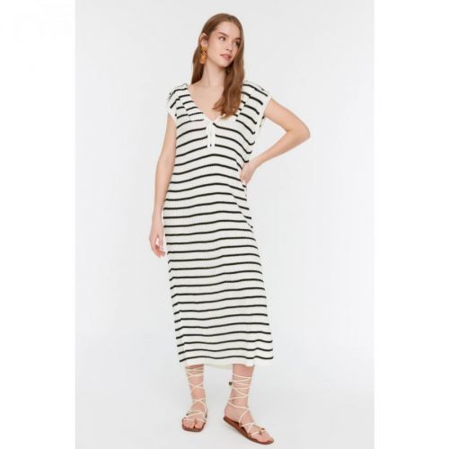 Trendyol Ecru Striped Knitwear Dress