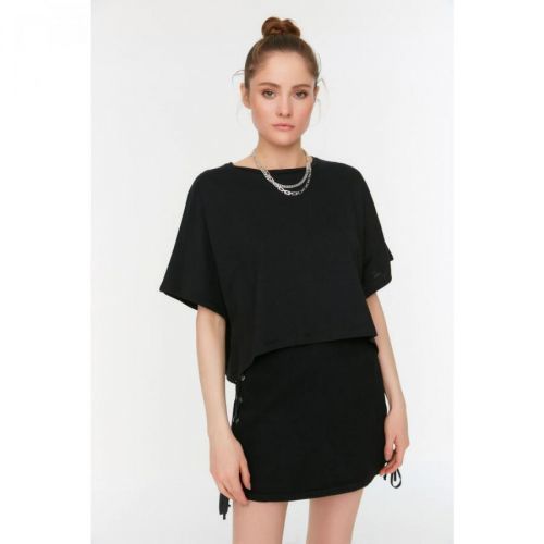 Trendyol Black Loose Crop Knitted T-Shirt