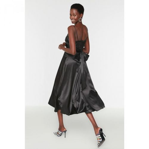 Trendyol Black Belted Satin Dress