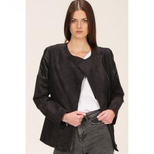 Z6615 DEWBERRY WOMEN'S LEATHER SUEDE COAT-OUTDOOR BLACK