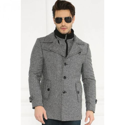 PLT8402 DEWBERRY MEN'S COAT-PATTERNED BLACK