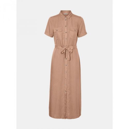 Beige Shirt Maxi dress with Noisy May Cersei Tie - Women