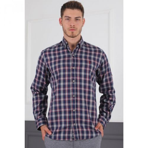 G718 DERBERRY MEN'S SHIRT-LACİVERT- BURGUNDY