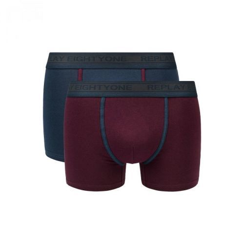Replay Boxer Style Boxers 6 Cuff Logo&Contrast Piping 2Pcs Box - Dark Blue/Bordeaux - Men's