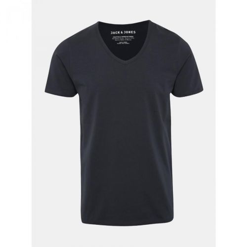 Dark Blue Basic T-Shirt with Clamshell Neckline Jack & Jones Basic - Men