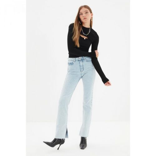 Trendyol Blue Slit High Waist Slim Flare Jeans