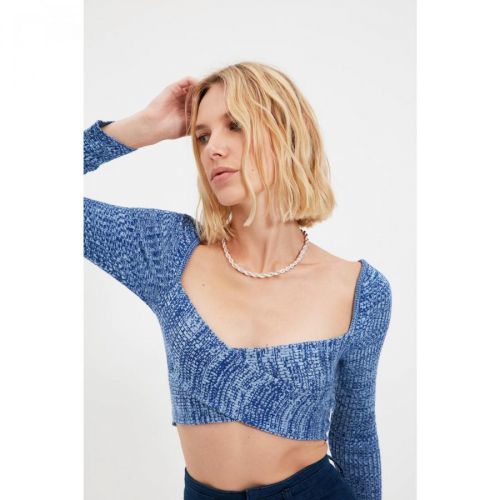 Trendyol Blue Crop Collar Detailed Knitwear Sweater