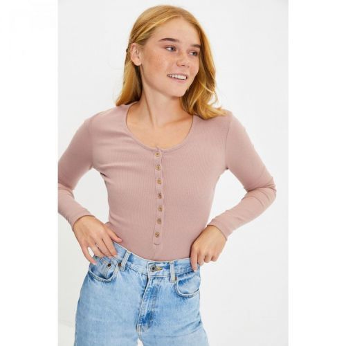 Trendyol Mink Button Detailed Knitted Body