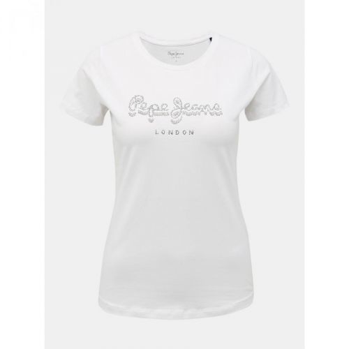 White Women's T-Shirt with Decorative Rhinestones Pepe Jeans Beatrice - Women