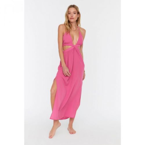 Trendyol Fuchsia Cut Out Detailed Woven Beach Dress