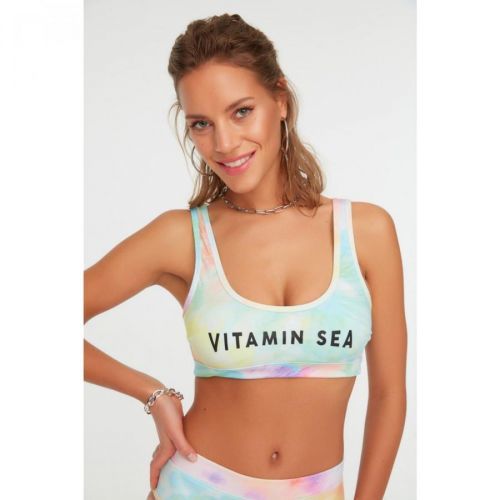 Trendyol Batik Patterned Slogan Detailed Bikini Top