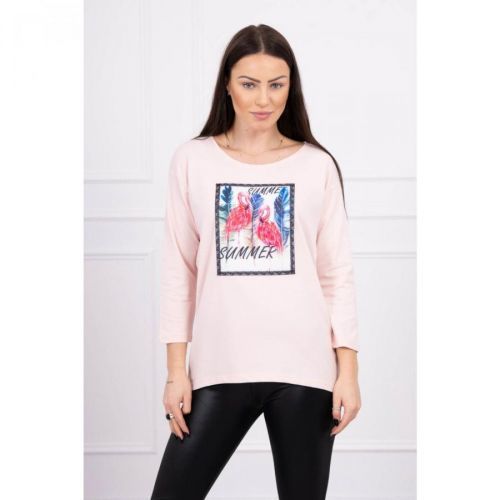 Blouse with flamingo graphics 3D powdered pink