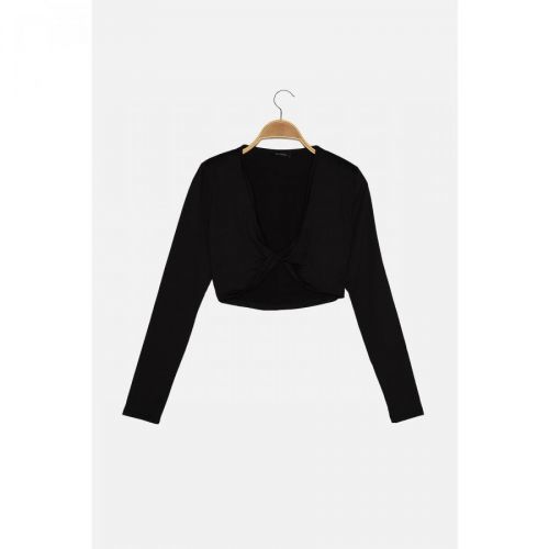 Trendyol Black Decollete Detailed Crop Knitted Blouse