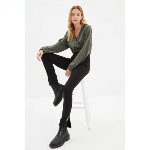 Trendyol Black Rib Detail Slit Knitted Trousers