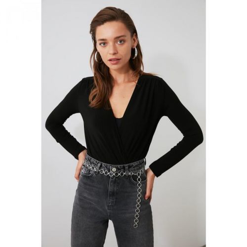 Trendyol Black Double Breasted Collar Knitted Body