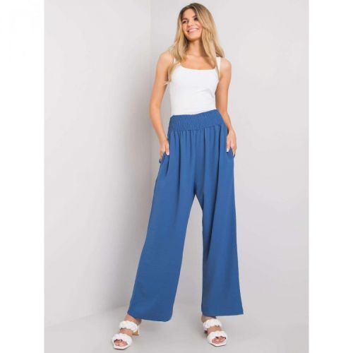 RUE PARIS Dark blue fabric trousers with a high waist