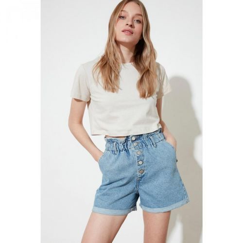 Trendyol Blue Front Buttoned Denim Shorts