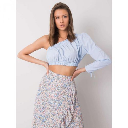 RUE PARIS Blue top with an asymmetrical neckline