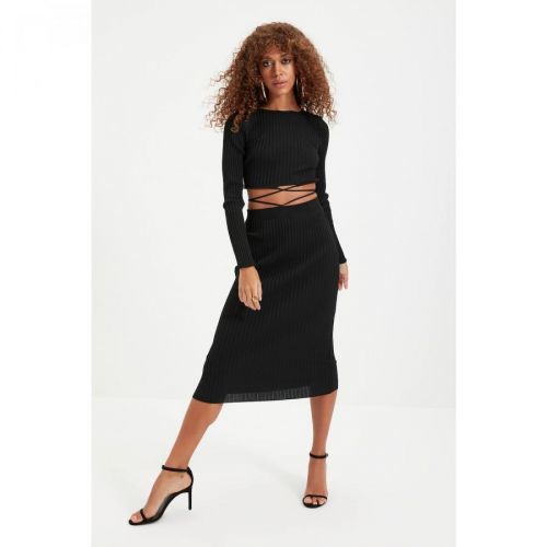 Trendyol Black Tie Detailed Knitwear Bottom-Top Set