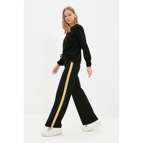 Trendyol Black Wide Leg Side Stripe Detailed Knitted Sweatpants